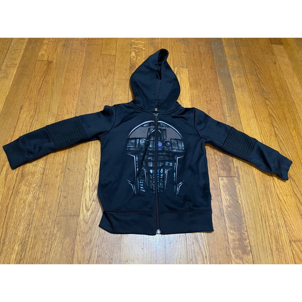 Star Wars Boys Black Zip Up Moto Hoodie Droid Graphic Sweatshirt Size 5